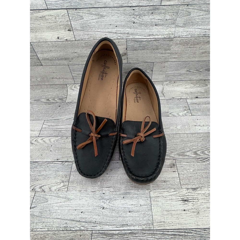Clarks Collection Ultimate Comfort Black Leather Loafers Bow Detail 7M‎ 26132888